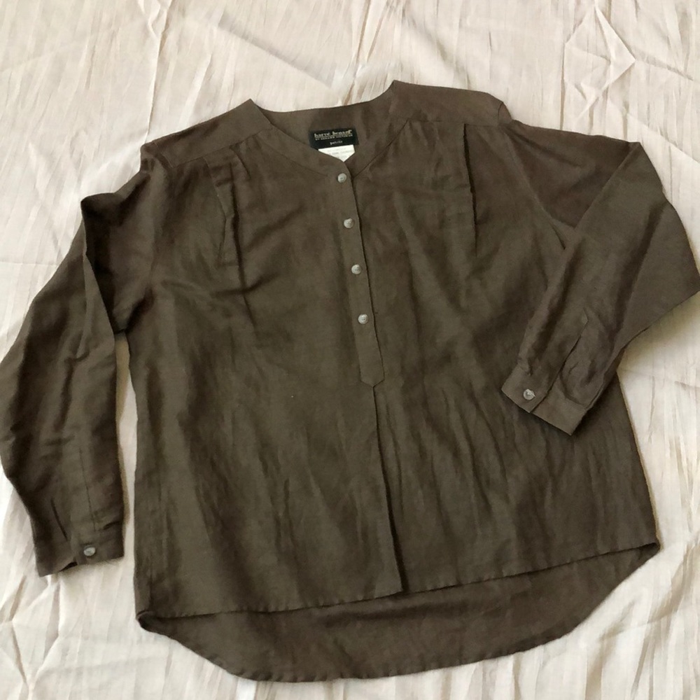 Vintage Harvey Bernard Shirt Khaki Linen-Cotton